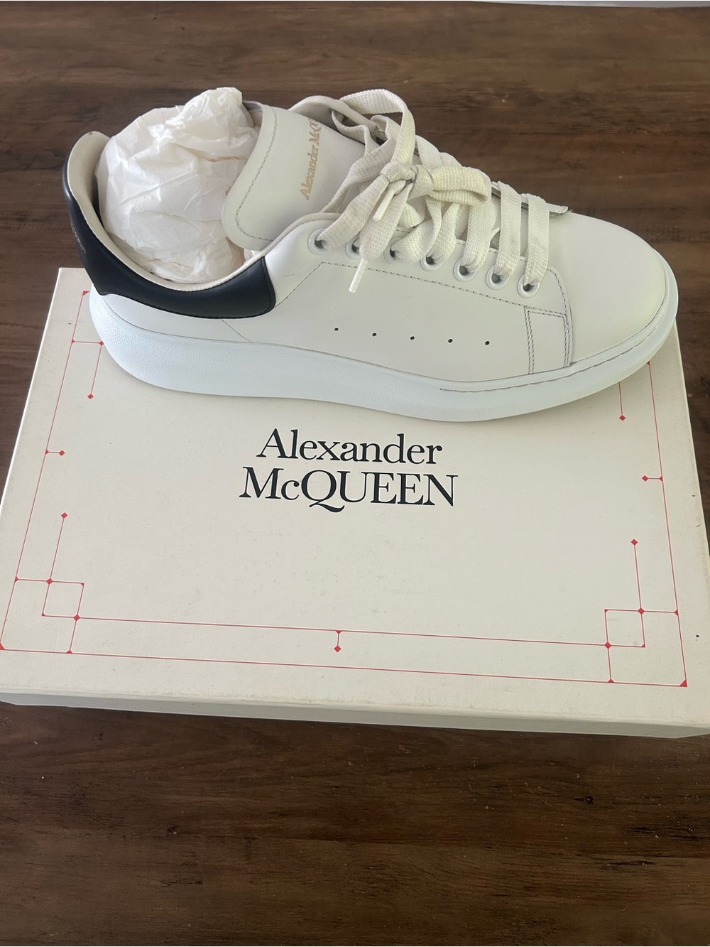 Alexander McQueen White Leather Sneakers with Black Heel Tab